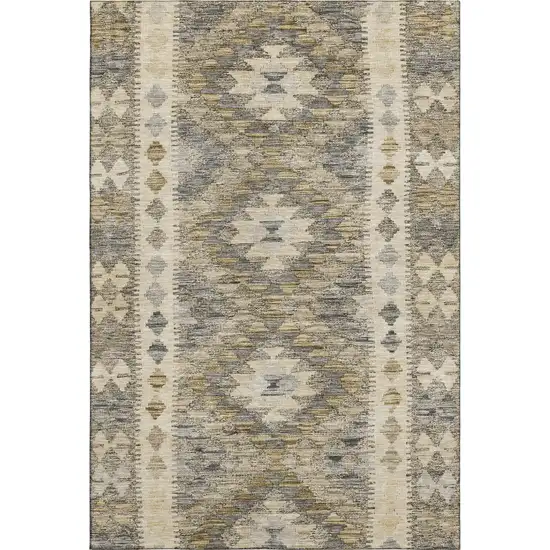 Beige Gray And Ivory Geometric Washable Area Rug With UV Protection Photo 1