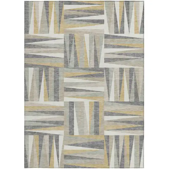Beige Gray And Ivory Geometric Washable Indoor Outdoor Area Rug Photo 6