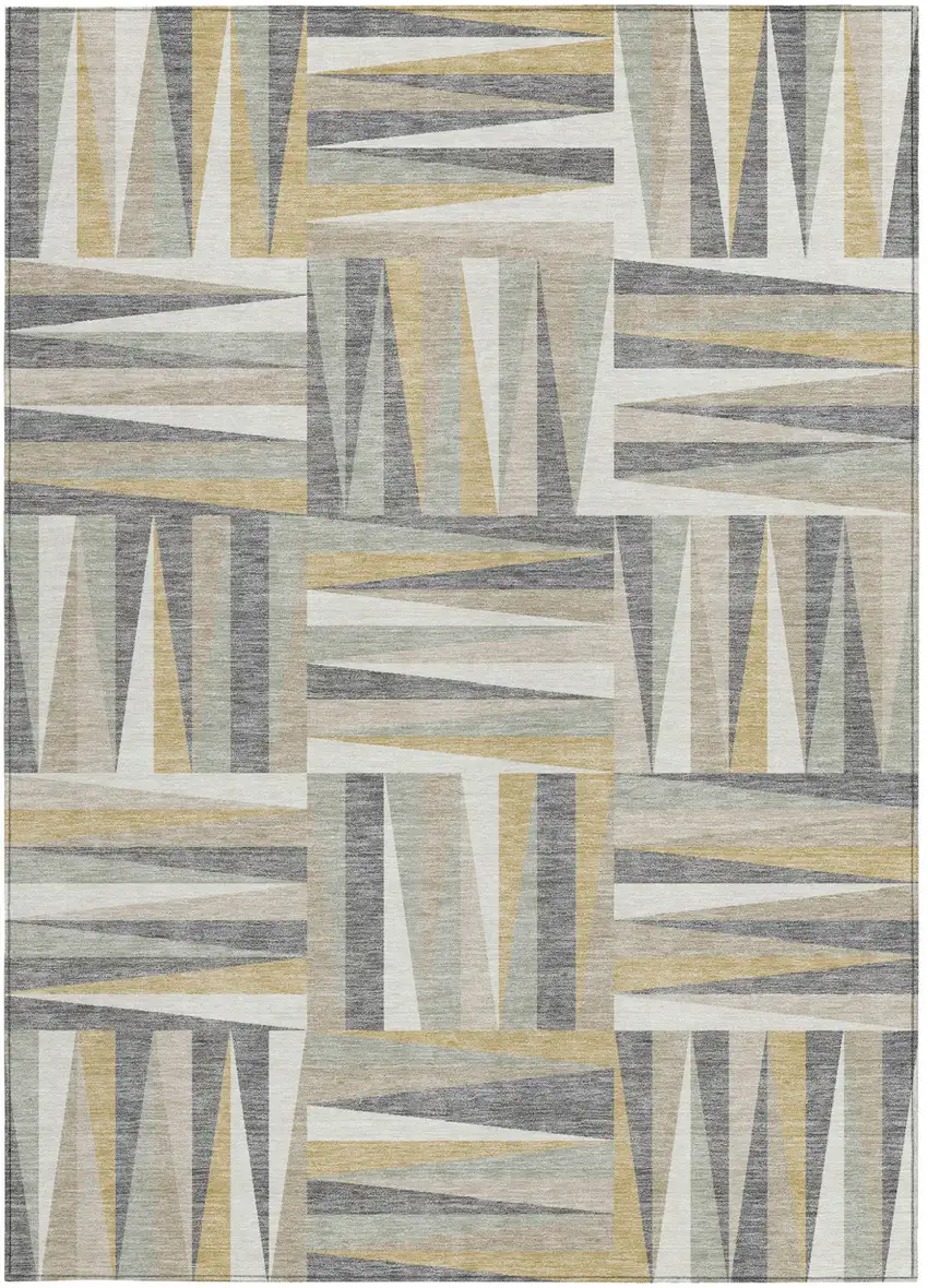 Beige Gray And Ivory Geometric Washable Indoor Outdoor Area Rug Photo 6
