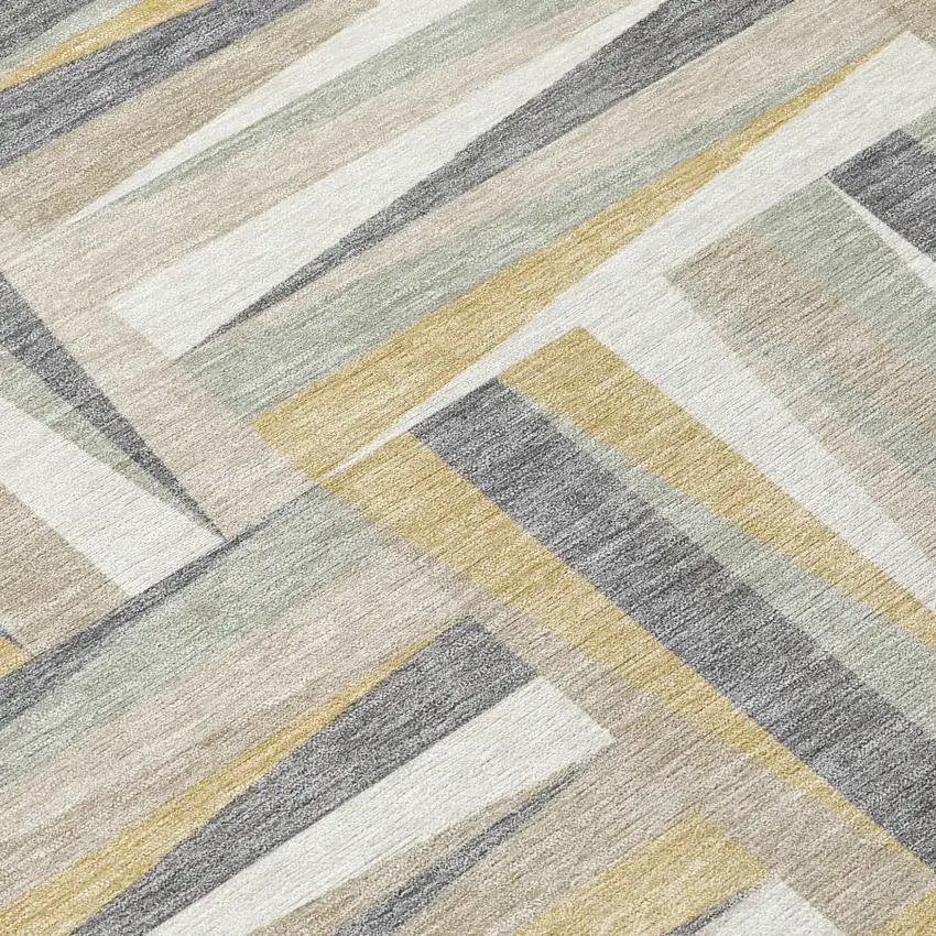 Beige Gray And Ivory Geometric Washable Indoor Outdoor Area Rug Photo 5
