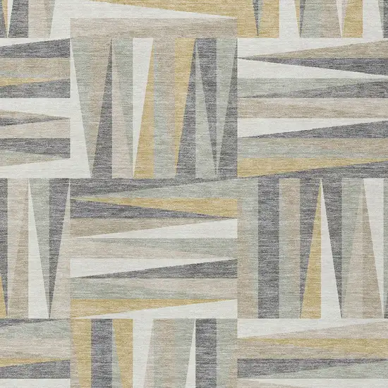 Beige Gray And Ivory Geometric Washable Indoor Outdoor Area Rug Photo 5