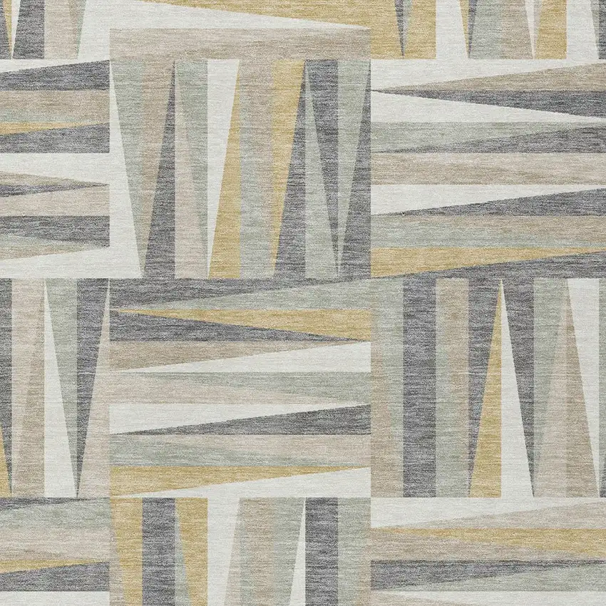 Beige Gray And Ivory Geometric Washable Indoor Outdoor Area Rug Photo 5