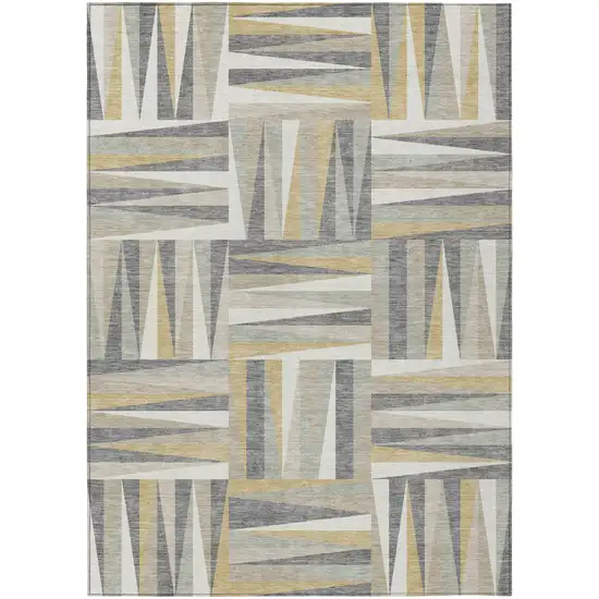 Beige Gray And Ivory Geometric Washable Indoor Outdoor Area Rug Photo 2