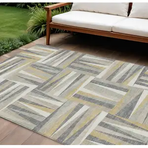 Photo of Beige Gray And Ivory Geometric Washable Indoor Outdoor Area Rug
