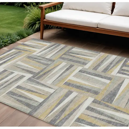 Beige Gray And Ivory Geometric Washable Indoor Outdoor Area Rug Photo 1