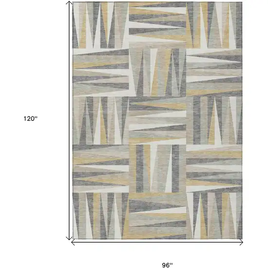 Beige Gray And Ivory Geometric Washable Indoor Outdoor Area Rug Photo 3