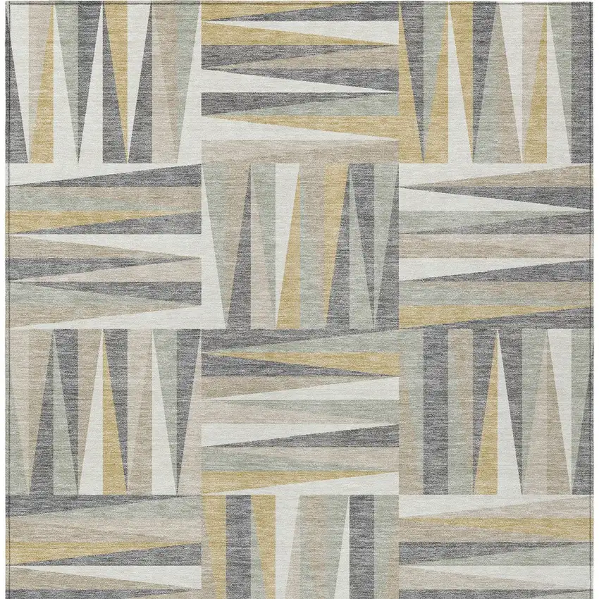 Beige Gray And Ivory Geometric Washable Indoor Outdoor Area Rug Photo 7