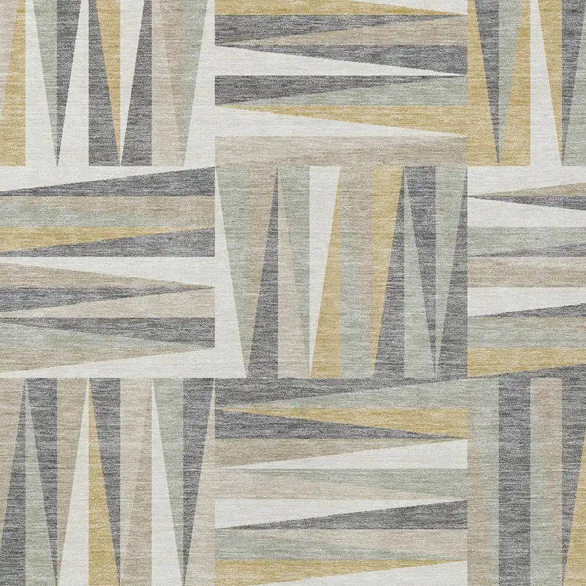 Beige Gray And Ivory Geometric Washable Indoor Outdoor Area Rug Photo 5