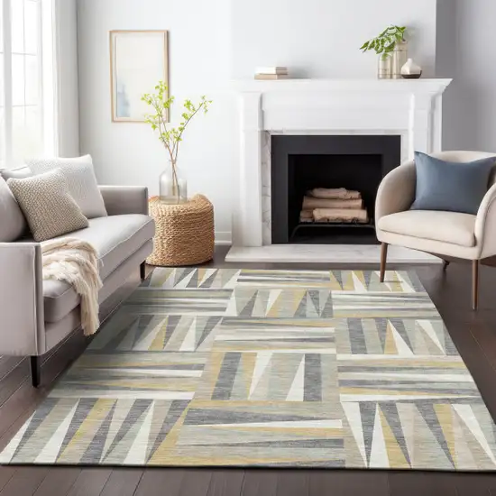 Beige Gray And Ivory Geometric Washable Indoor Outdoor Area Rug Photo 9