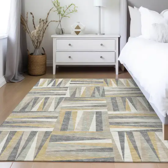 Beige Gray And Ivory Geometric Washable Indoor Outdoor Area Rug Photo 9