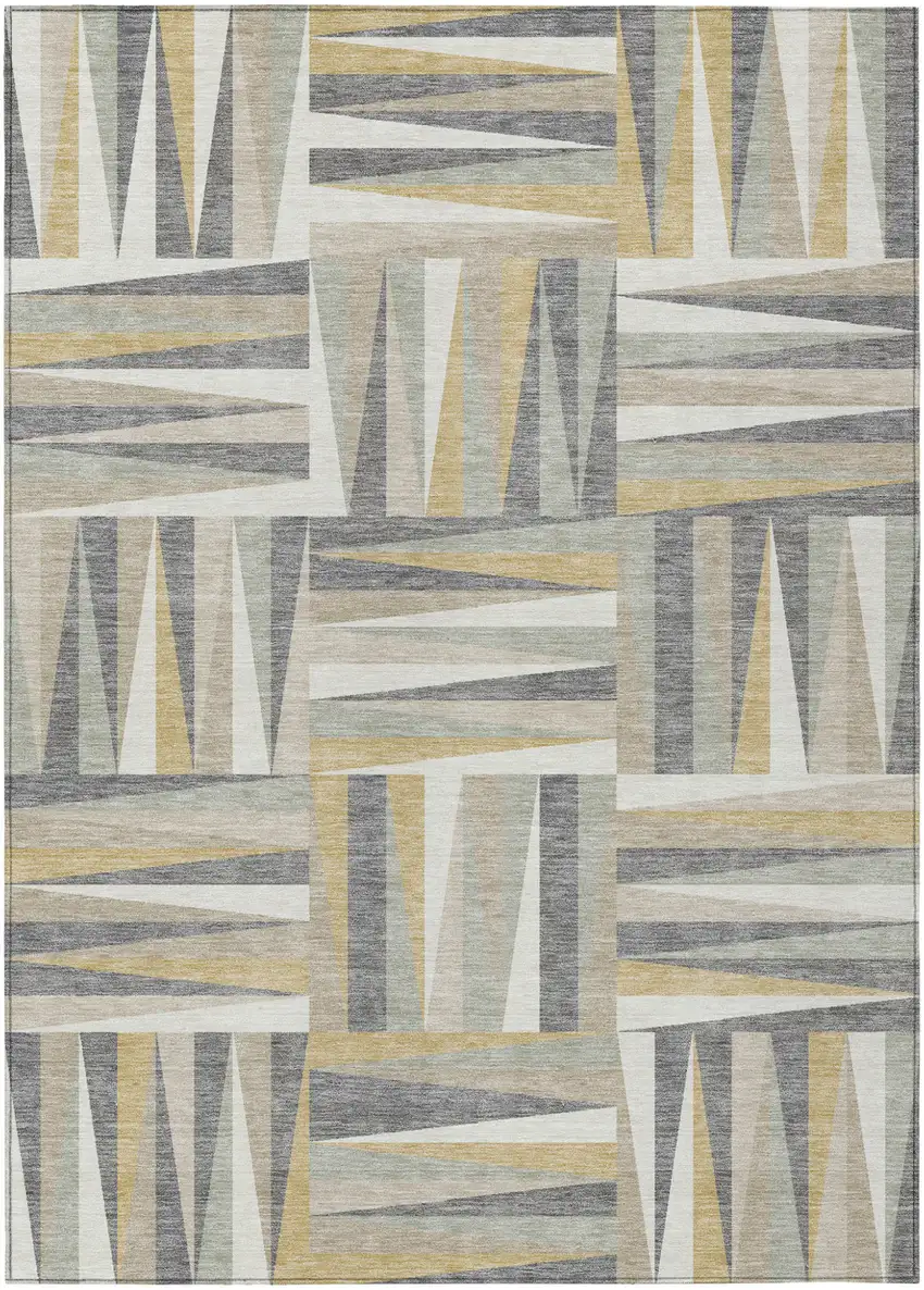 Beige Gray And Ivory Geometric Washable Indoor Outdoor Area Rug Photo 2