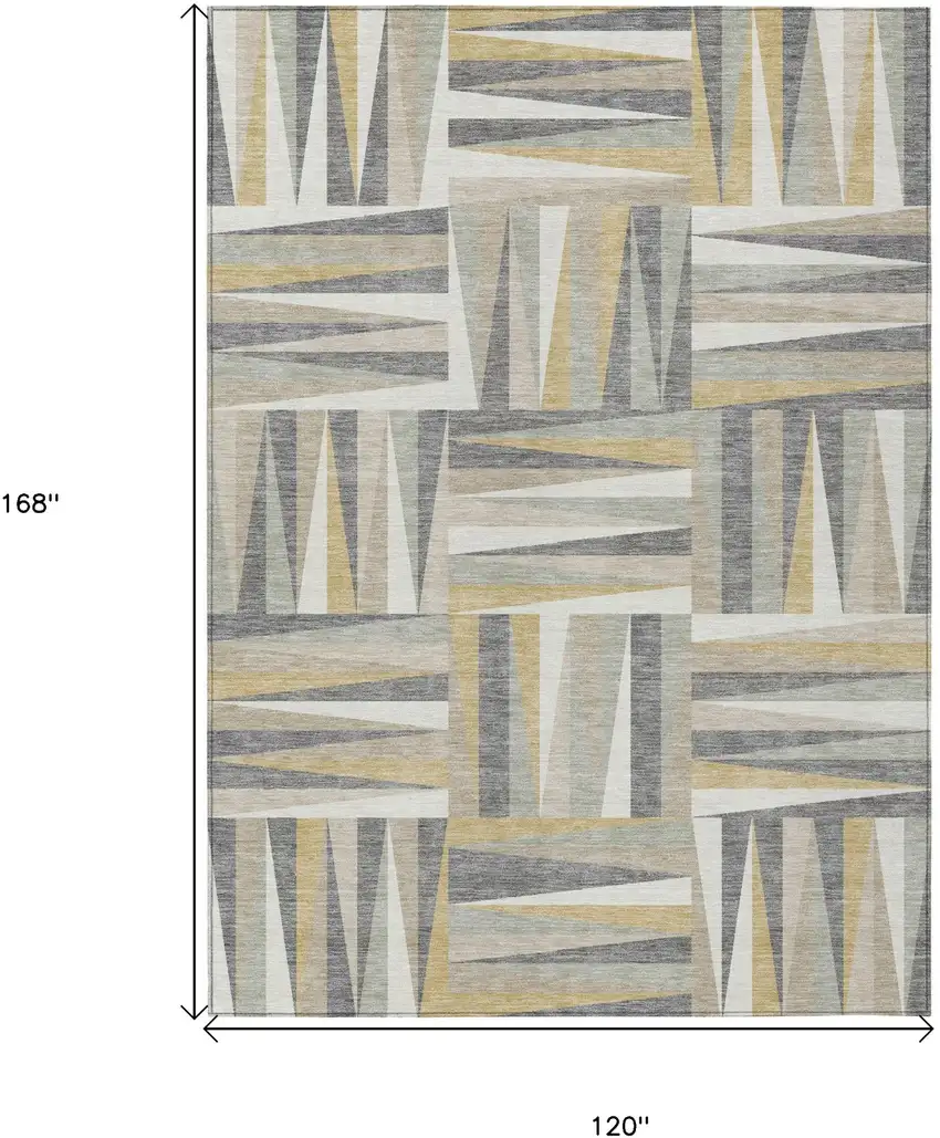 Beige Gray And Ivory Geometric Washable Indoor Outdoor Area Rug Photo 3