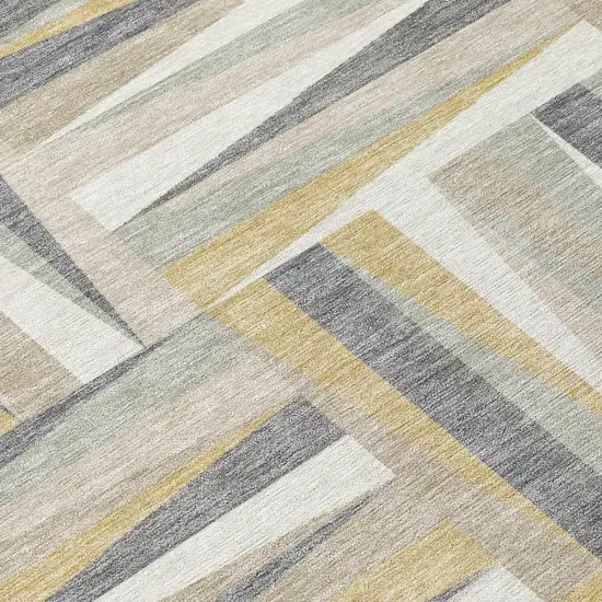 Beige Gray And Ivory Geometric Washable Indoor Outdoor Area Rug Photo 6