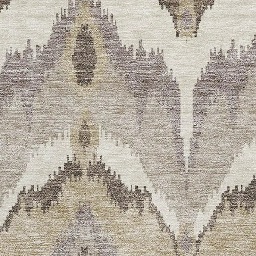Beige Gray And Ivory Ikat Washable Area Rug With UV Protection Photo 3