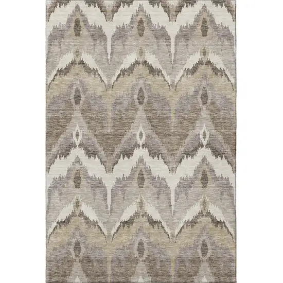 Beige Gray And Ivory Ikat Washable Area Rug With UV Protection Photo 4