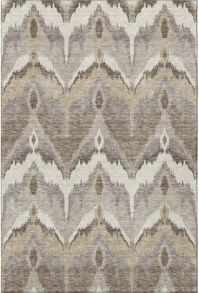 Beige Gray And Ivory Ikat Washable Area Rug With UV Protection Photo 4