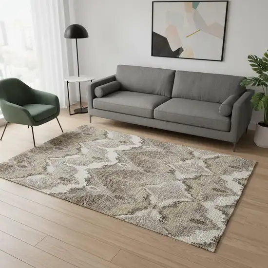 Beige Gray And Ivory Ikat Washable Area Rug With UV Protection Photo 2