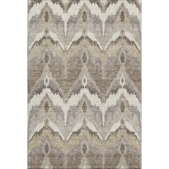 Beige Gray And Ivory Ikat Washable Area Rug With UV Protection Photo 1