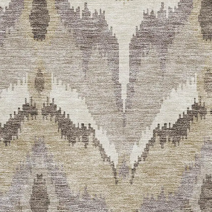 Beige Gray And Ivory Ikat Washable Area Rug With UV Protection Photo 3