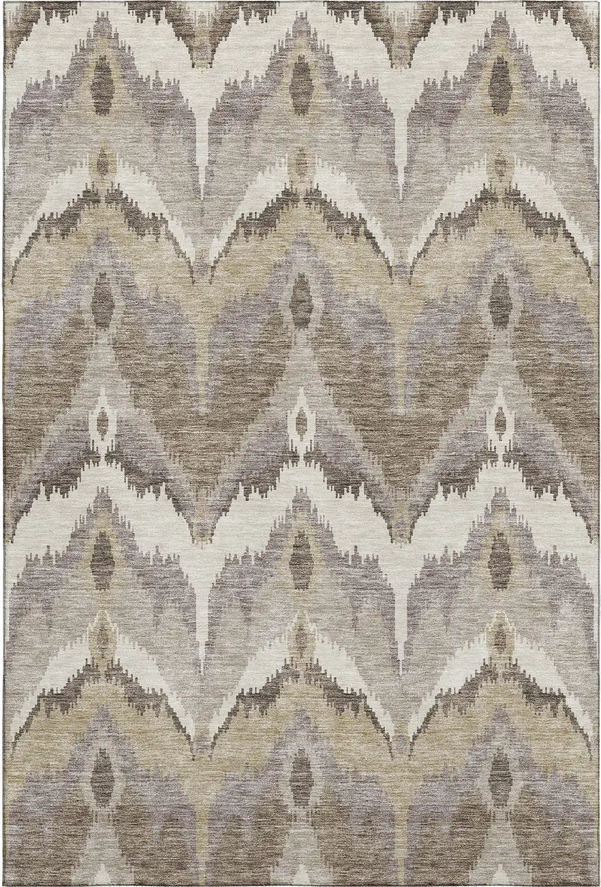 Beige Gray And Ivory Ikat Washable Area Rug With UV Protection Photo 1