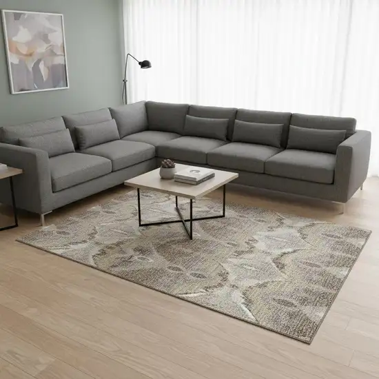 Beige Gray And Ivory Ikat Washable Area Rug With UV Protection Photo 2