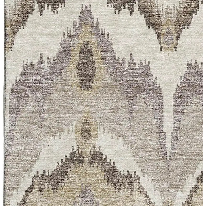 Beige Gray And Ivory Ikat Washable Area Rug With UV Protection Photo 3