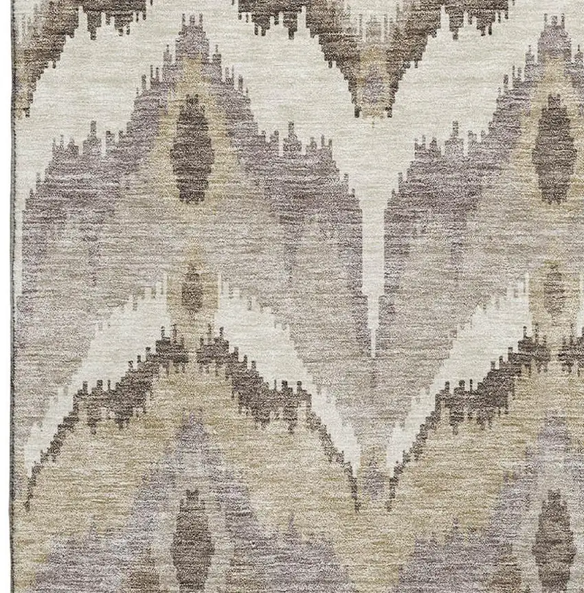 Beige Gray And Ivory Ikat Washable Area Rug With UV Protection Photo 4