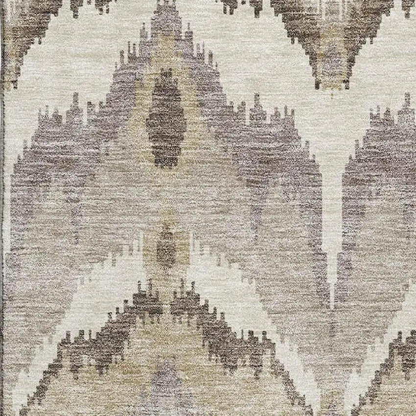 Beige Gray And Ivory Ikat Washable Area Rug With UV Protection Photo 3