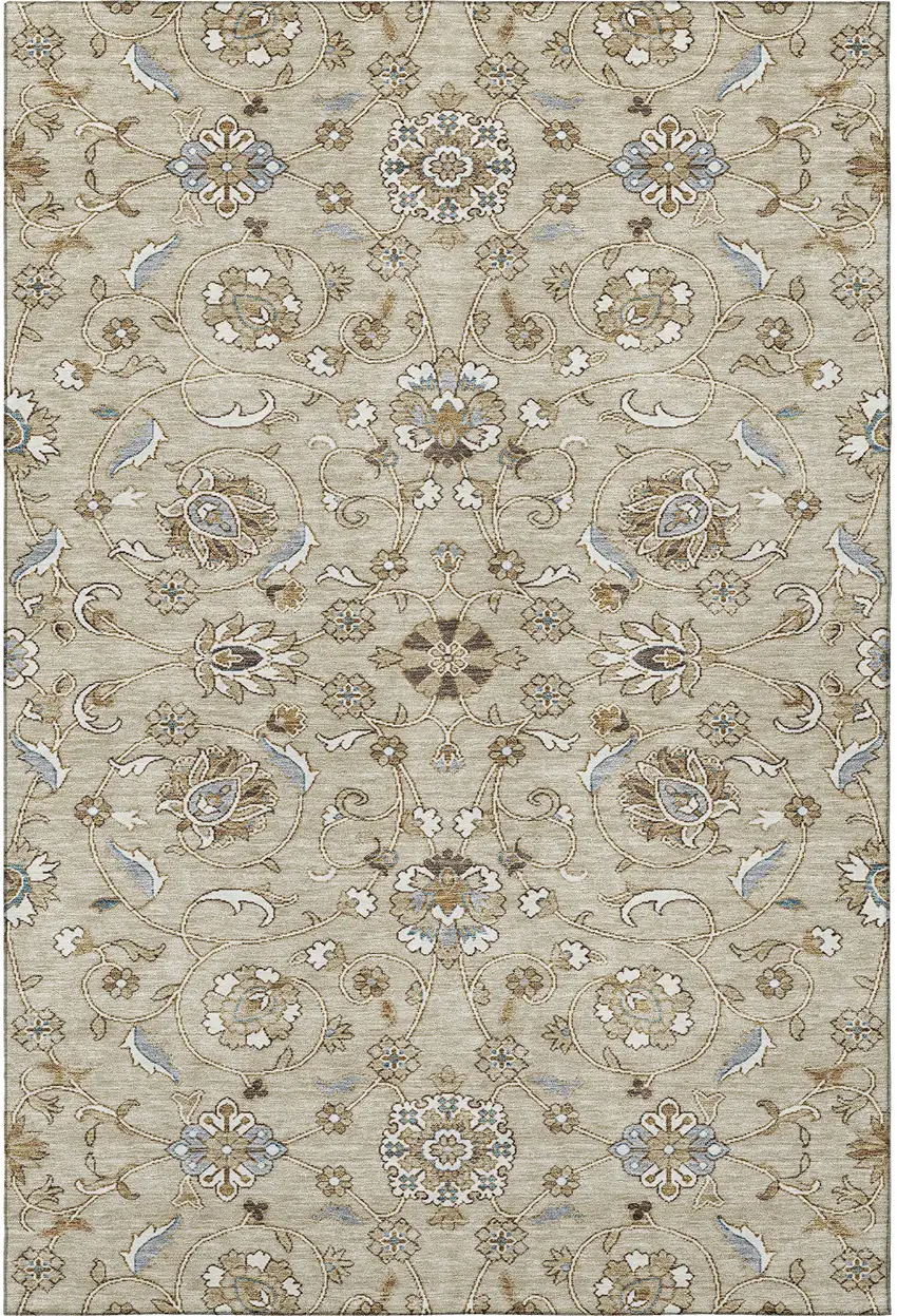 Beige Gray And Ivory Moroccan Washable Area Rug With UV Protection Photo 3