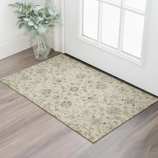 Beige Gray And Ivory Moroccan Washable Area Rug With UV Protection Photo 2