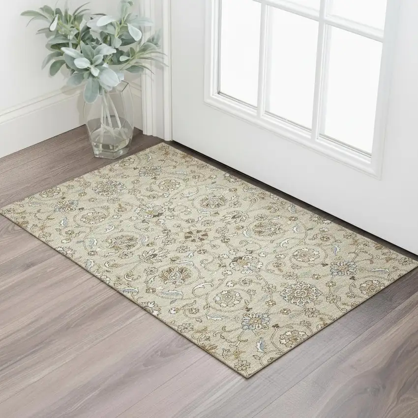 Beige Gray And Ivory Moroccan Washable Area Rug With UV Protection Photo 2