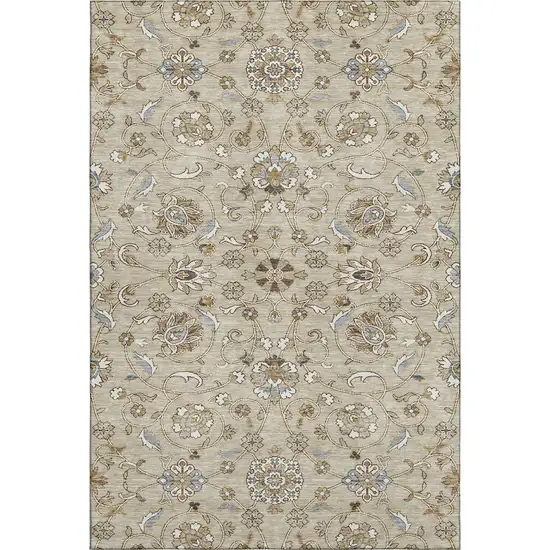 Beige Gray And Ivory Moroccan Washable Area Rug With UV Protection Photo 1