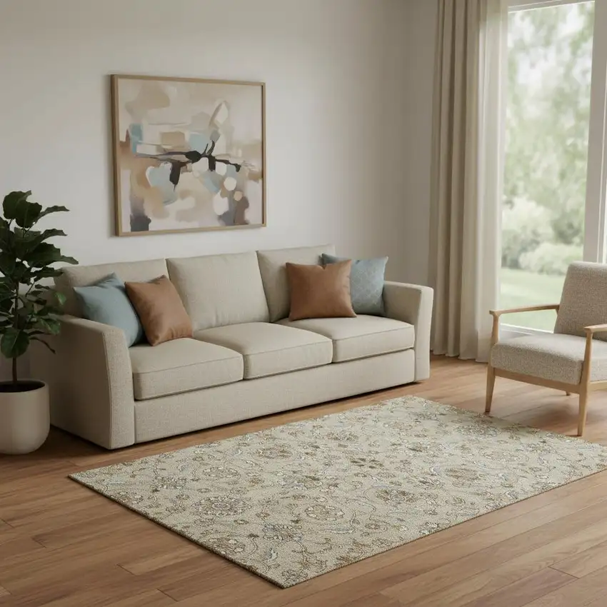 Beige Gray And Ivory Moroccan Washable Area Rug With UV Protection Photo 2