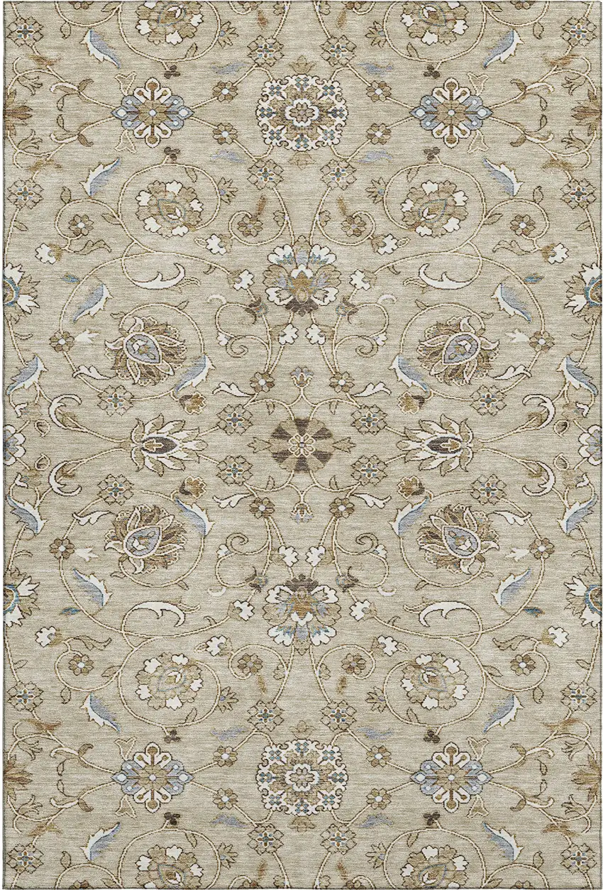 Beige Gray And Ivory Moroccan Washable Area Rug With UV Protection Photo 1