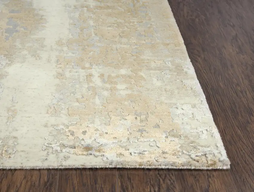 Beige Gray And Ivory New Zealand Lambs Wool Abstract Hand Carved Handmade Area Rug Photo 4