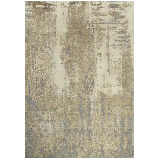 Beige Gray And Ivory New Zealand Lambs Wool Abstract Hand Carved Handmade Area Rug Photo 3
