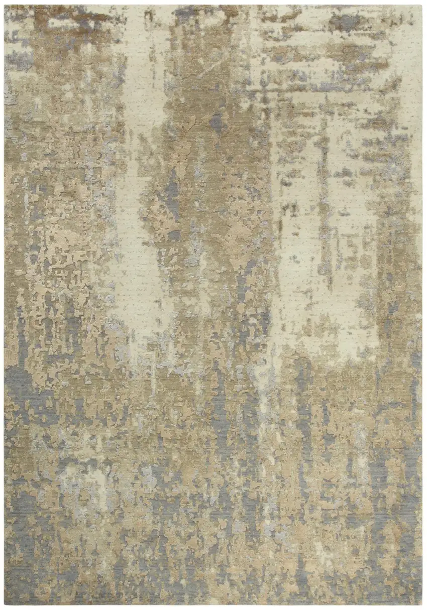 Beige Gray And Ivory New Zealand Lambs Wool Abstract Hand Carved Handmade Area Rug Photo 3