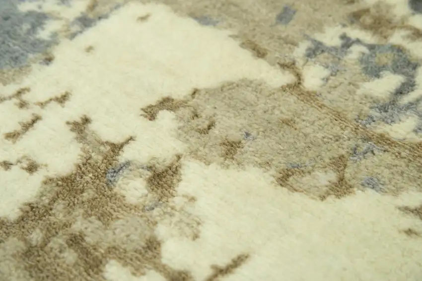 Beige Gray And Ivory New Zealand Lambs Wool Abstract Hand Carved Handmade Area Rug Photo 4