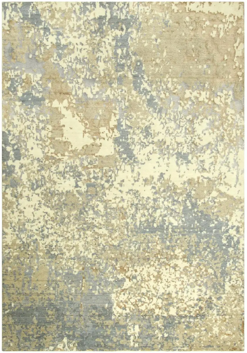 Beige Gray And Ivory New Zealand Lambs Wool Abstract Hand Carved Handmade Area Rug Photo 2