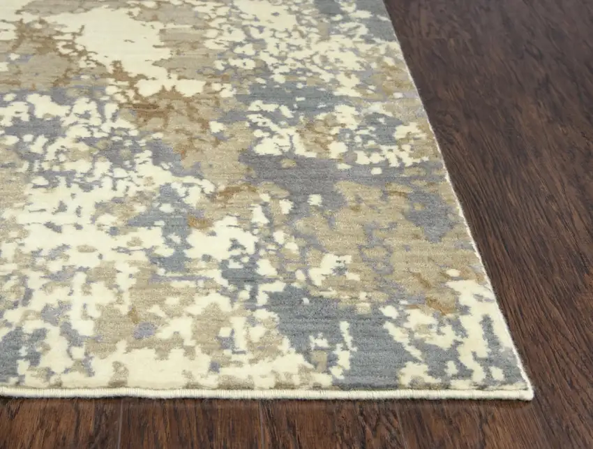 Beige Gray And Ivory New Zealand Lambs Wool Abstract Hand Carved Handmade Area Rug Photo 3