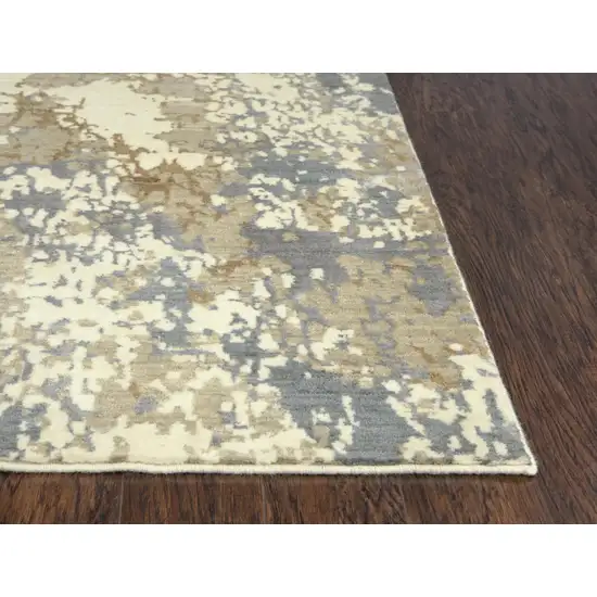 Beige Gray And Ivory New Zealand Lambs Wool Abstract Hand Carved Handmade Area Rug Photo 3