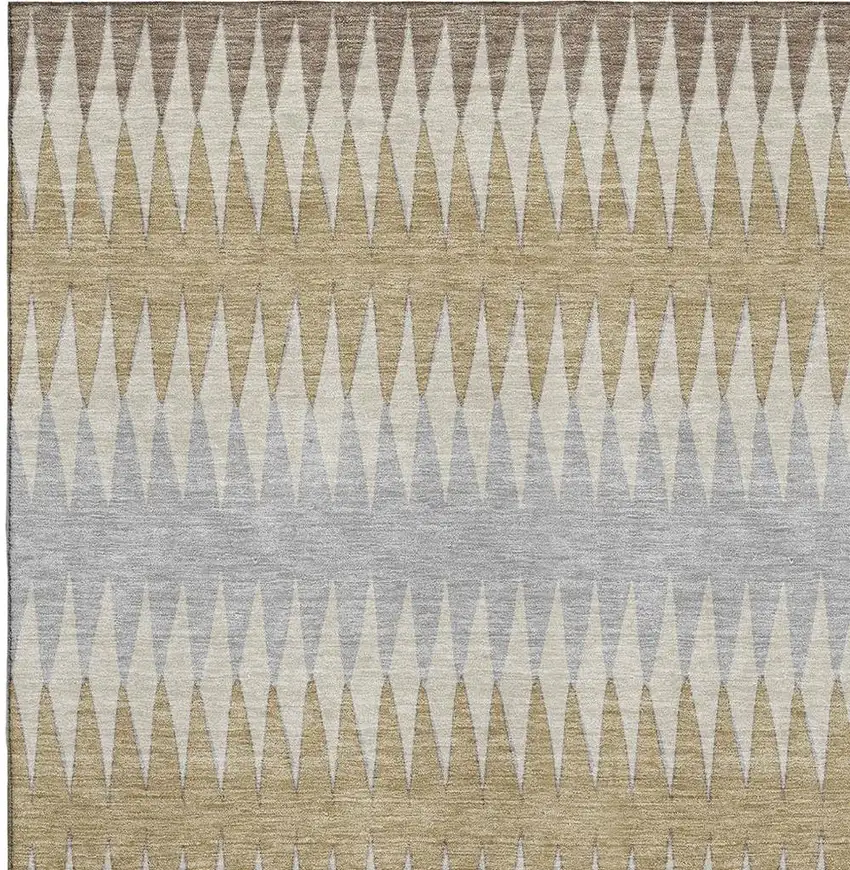 Beige Gray And Ivory Striped Washable Area Rug With UV Protection Photo 3