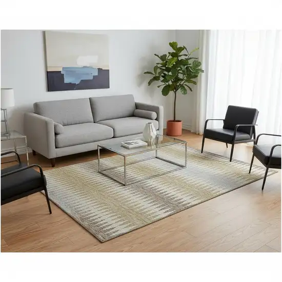 Beige Gray And Ivory Striped Washable Area Rug With UV Protection Photo 2