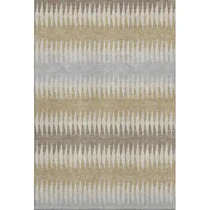 Photo of Beige Gray And Ivory Striped Washable Area Rug With UV Protection