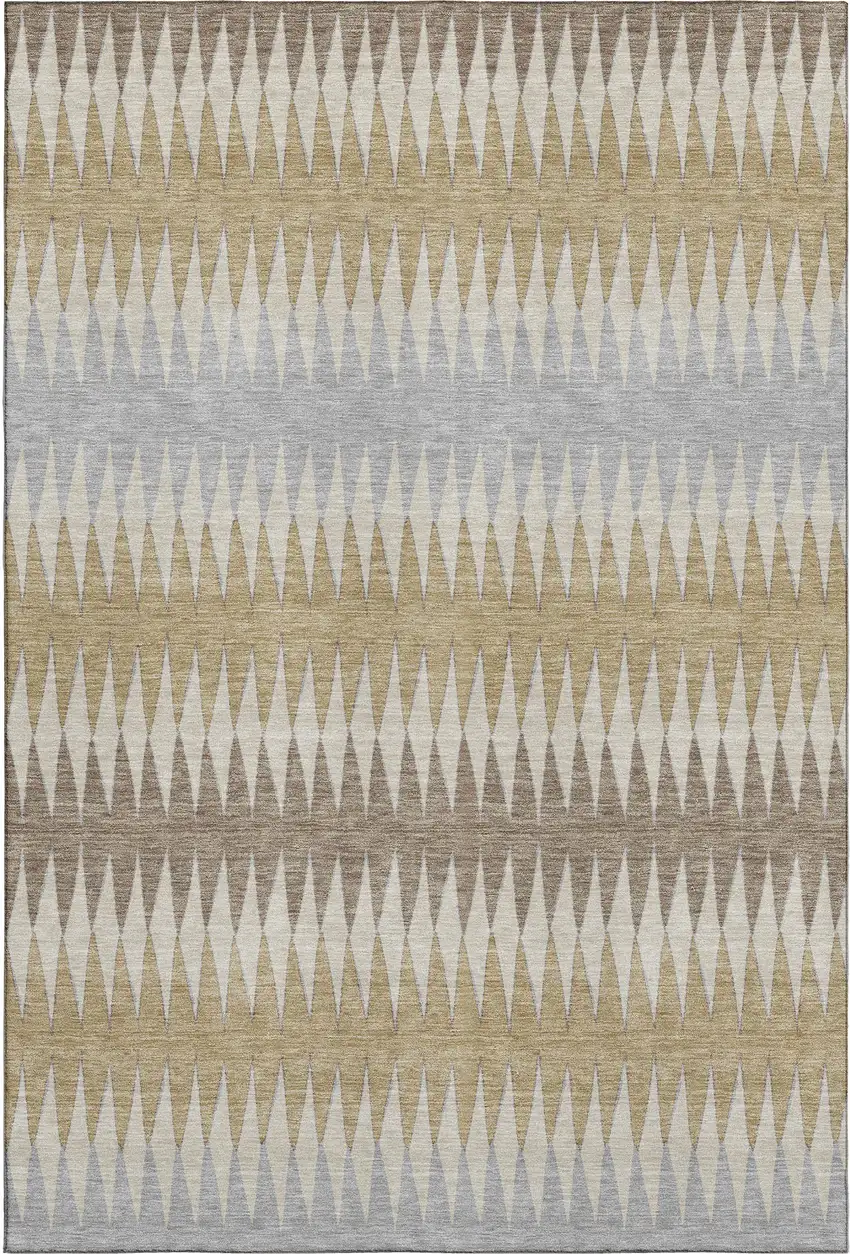 Beige Gray And Ivory Striped Washable Area Rug With UV Protection Photo 1