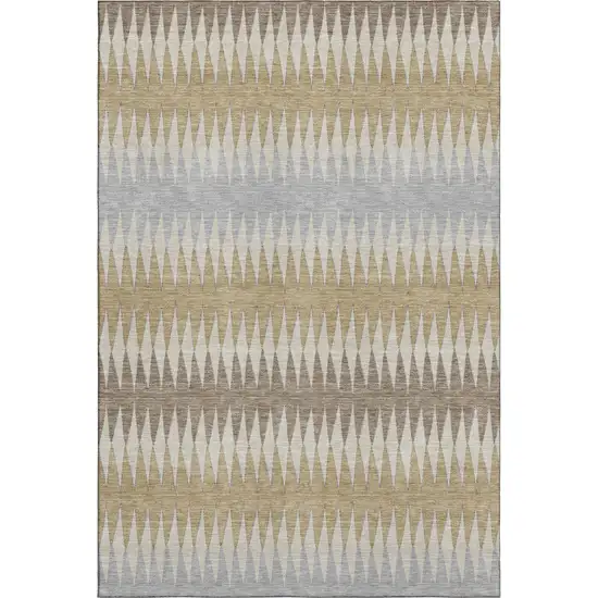 Beige Gray And Ivory Striped Washable Area Rug With UV Protection Photo 1