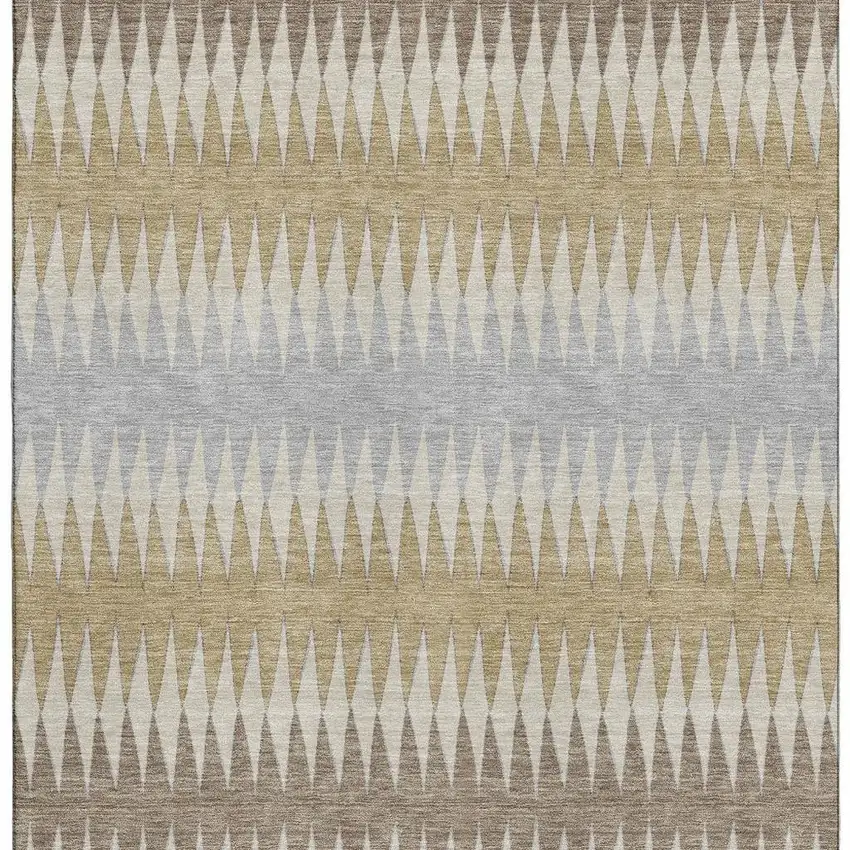 Beige Gray And Ivory Striped Washable Area Rug With UV Protection Photo 4