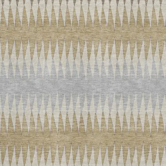 Beige Gray And Ivory Striped Washable Area Rug With UV Protection Photo 3