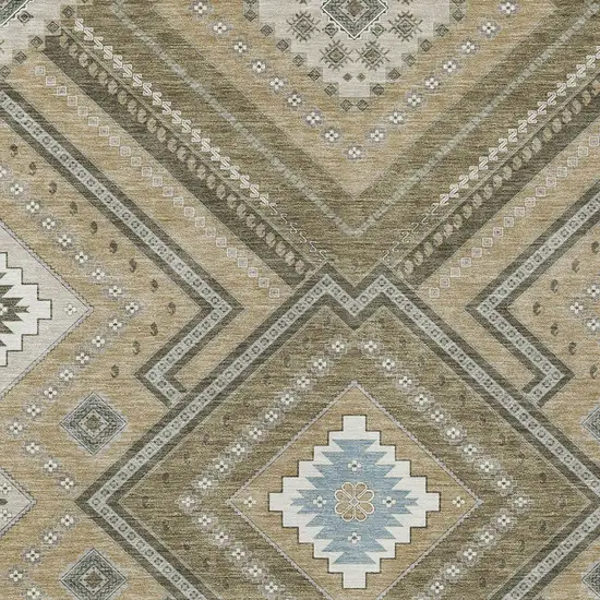 Beige Gray And Ivory Tribal Washable Indoor Outdoor Area Rug Photo 5