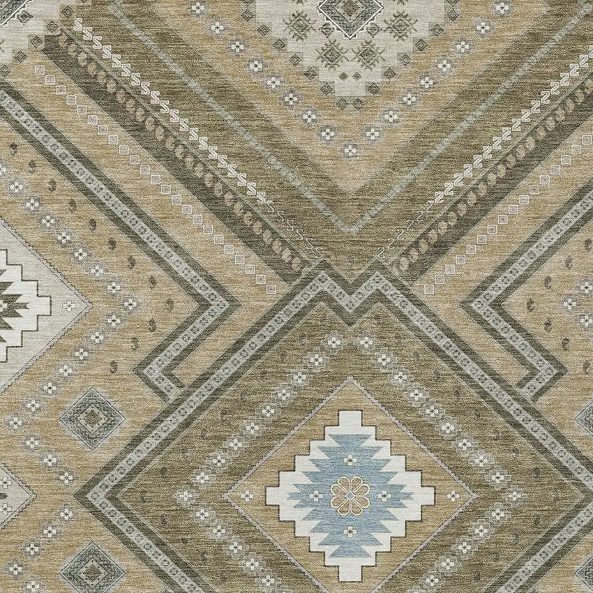 Beige Gray And Ivory Tribal Washable Indoor Outdoor Area Rug Photo 5